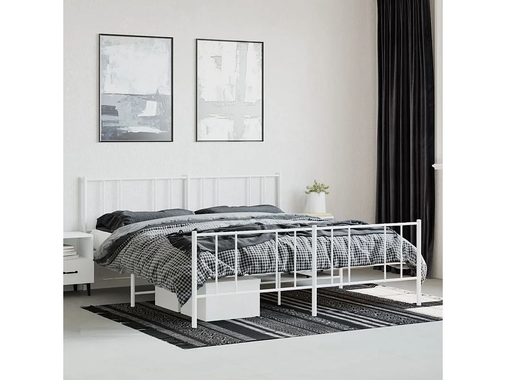 Cama 180x200 cm metal con cabecero y estribo blanco ES71511