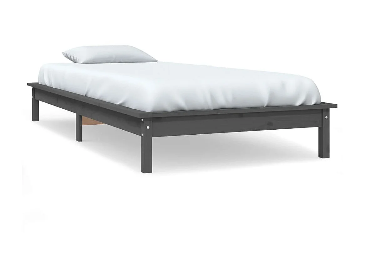 Lit-90x190 cm Gris Bois de pin massif Simple EGGB16961