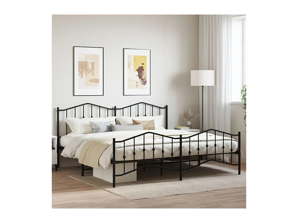 Lit-193x203 cm métal avec tête de lit/pied de lit noir EGGB95221