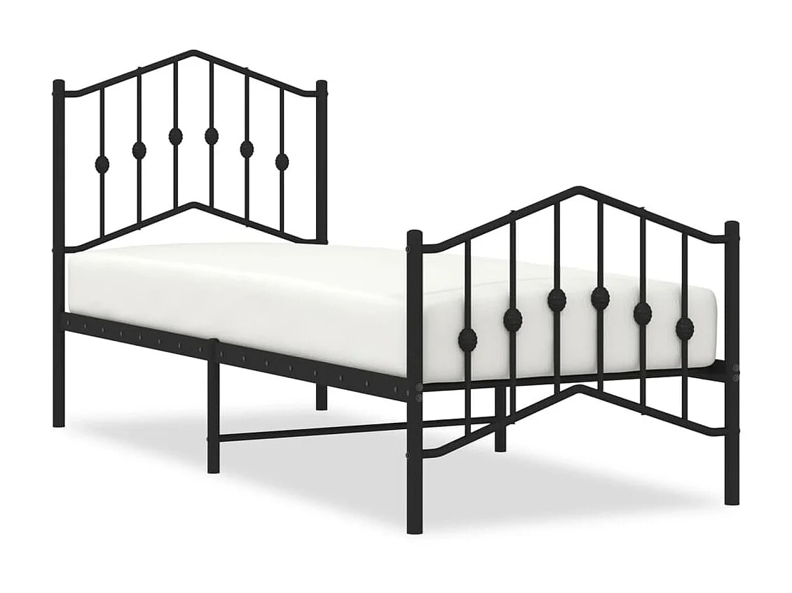 Lit-75x190 cm métal avec tête de lit/pied de lit noir EGGB46836