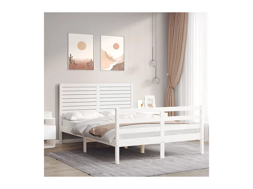 Lit-120x190 cm avec tête de lit blanc petit double bois massif EGGB99483