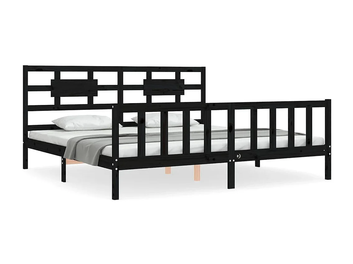 Cama com cabeceira 200x200 cm madeira maciça preto PT390719