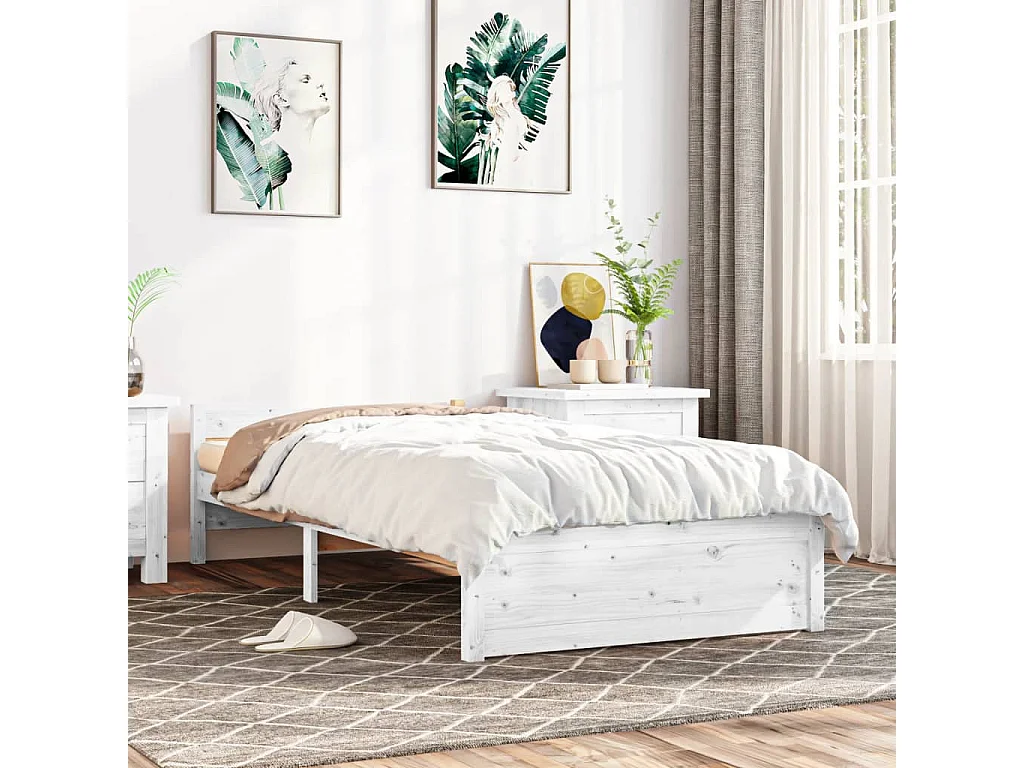 Cama pequena solteiro 75x190 cm madeira maciça branco PT615017