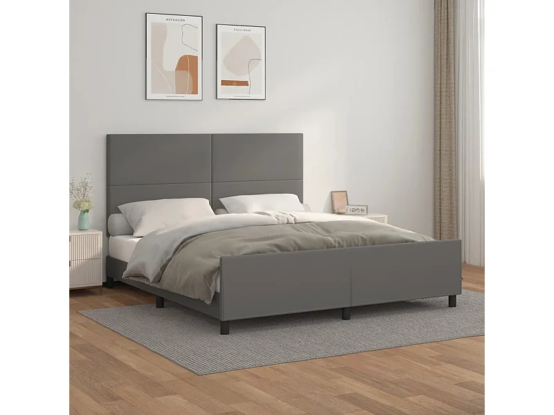 Cama c/ cabeceira 180x200cm couro artificial cinzento PT290278