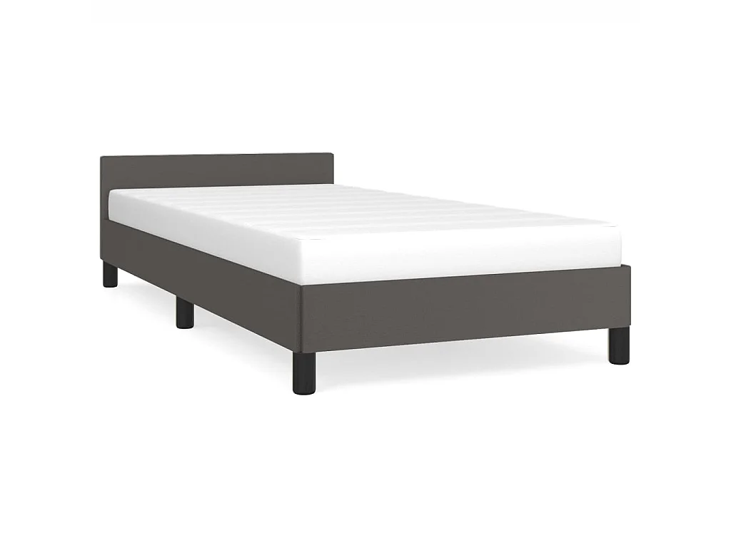 Cama 100x200 cm con cabecero cuero sintético gris ES42745