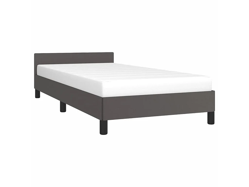 Cama 100x200 cm con cabecero cuero sintético gris ES42745