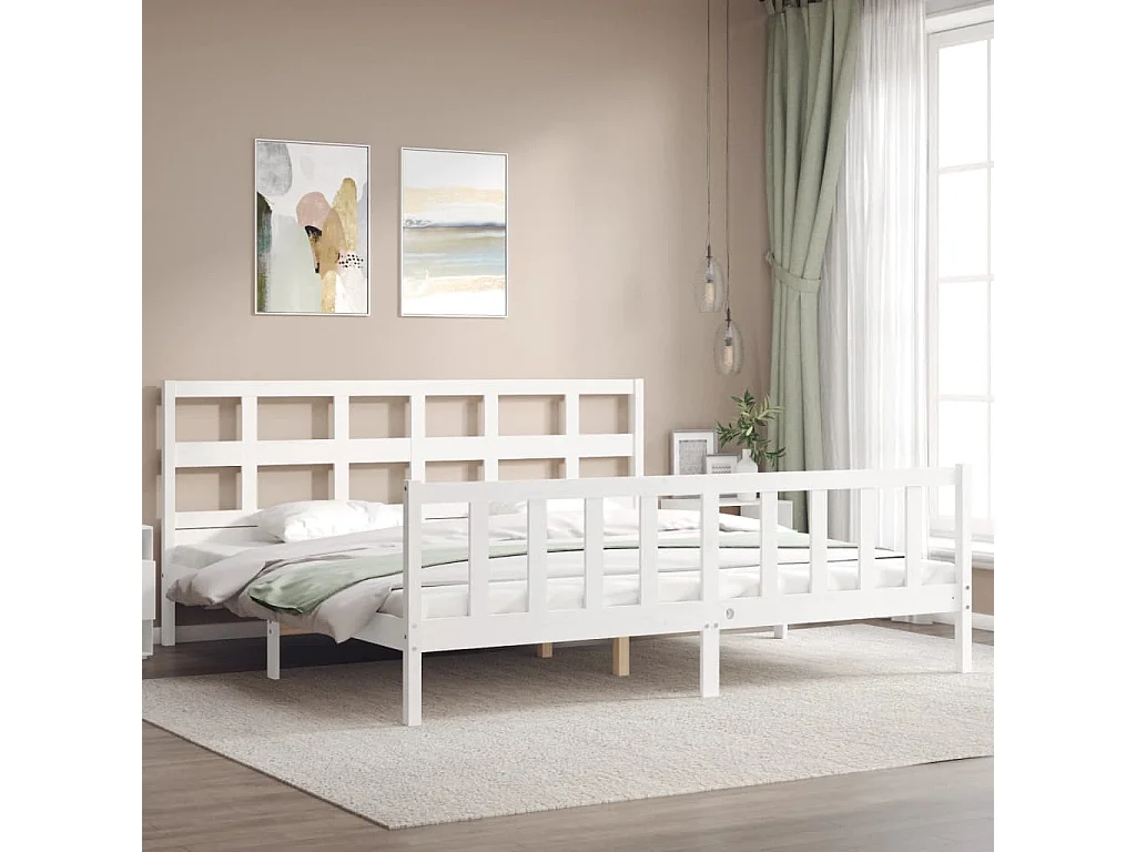 Bedframe met hoofdbord massief hout wit 200x200 cm NL59664
