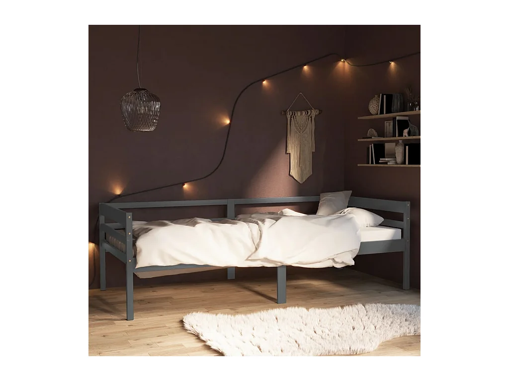 Cama 90x200 cm madera maciza pino gris oscuro ES10806