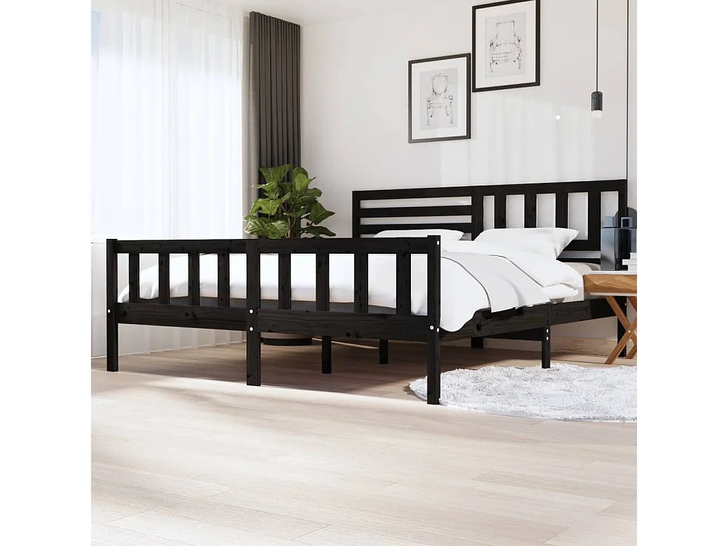 Lit-200x200 cm Noir Bois massif EGGB54362