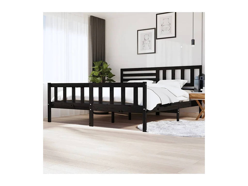 Lit-200x200 cm Noir Bois massif EGGB54362