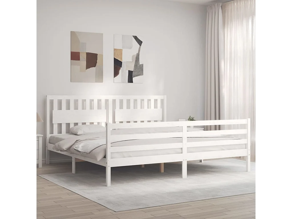 Lit-200x200 cm avec tête de lit blanc bois massif EGGB91661