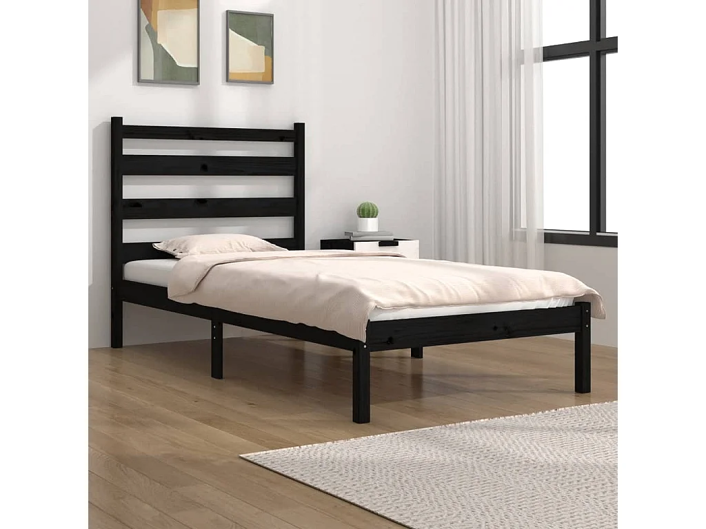 Lit-100x200 cm Noir Bois de pin massif EGGB69427