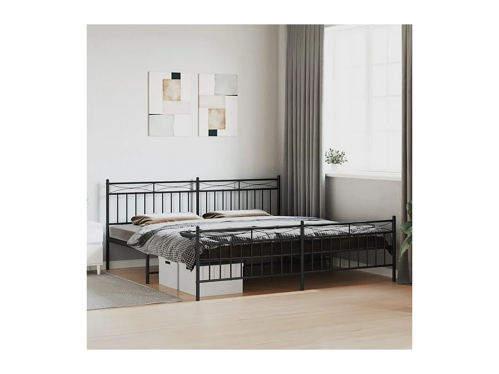 Lit-193x203 cm métal avec tête de lit/pied de lit noir EGGB20233