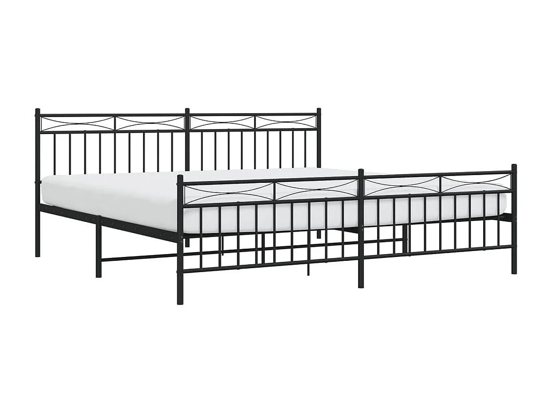 Lit-193x203 cm métal avec tête de lit/pied de lit noir EGGB20233