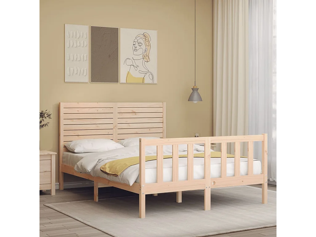 Lit-135x190 cm avec tête de lit double bois massif EGGB70395