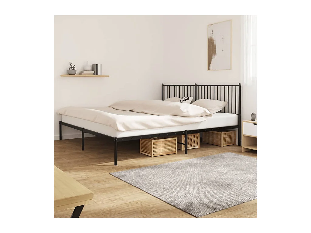 Lit-193x203 cm métal avec tête de lit noir EGGB80698