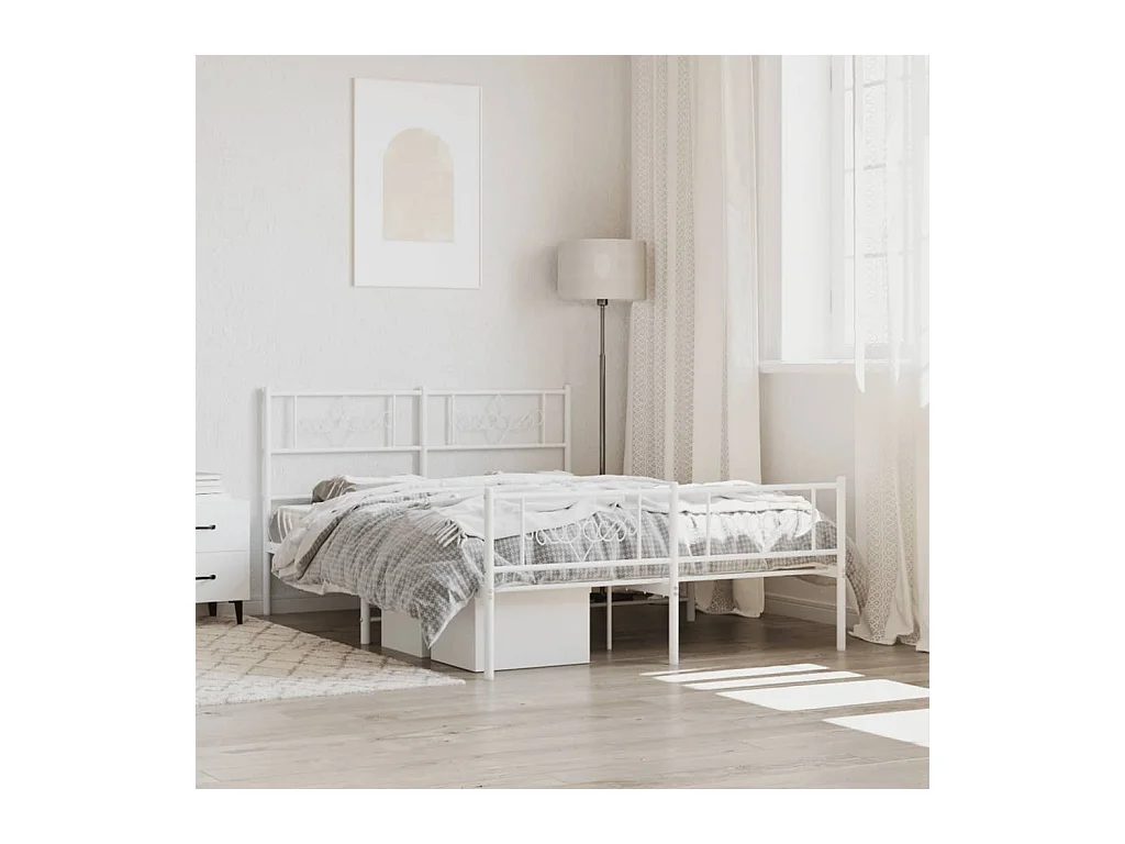 Lit-140x190 cm métal avec tête de lit/pied de lit blanc EGGB16142