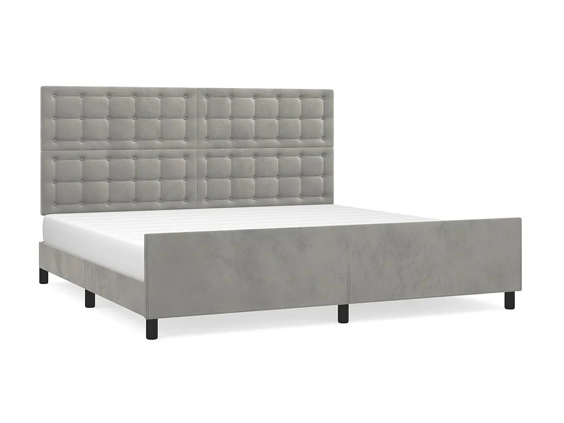 Cama c/ cabeceira 200x200 cm veludo cinzento-claro PT420182