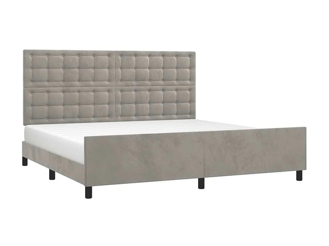 Cama c/ cabeceira 200x200 cm veludo cinzento-claro PT420182