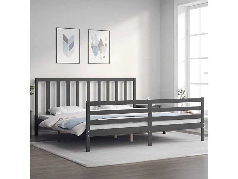 Lit-200x200 cm avec tête de lit gris bois massif EGGB57896