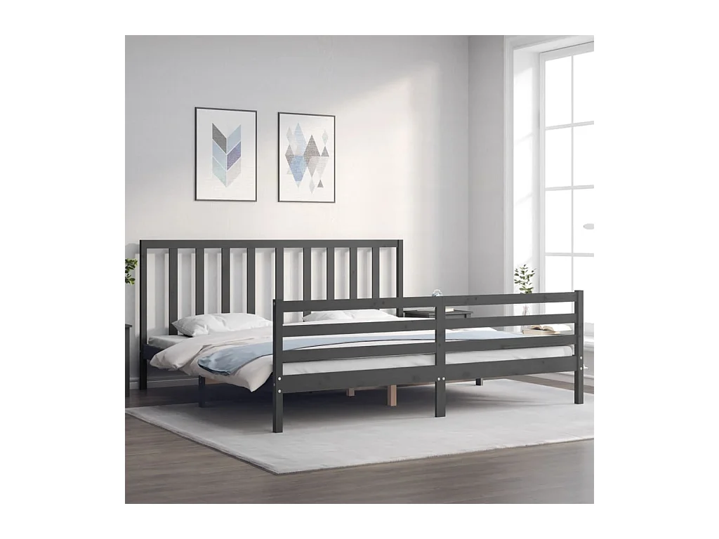 Cama com cabeceira 200x200 cm madeira maciça cinza PT335486