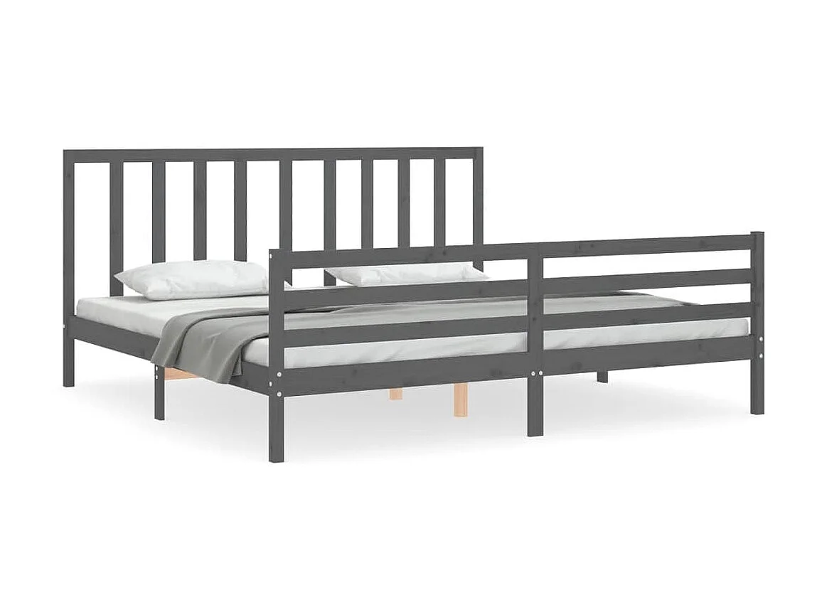 Bedframe met hoofdbord massief hout grijs 200x200 cm NL27789