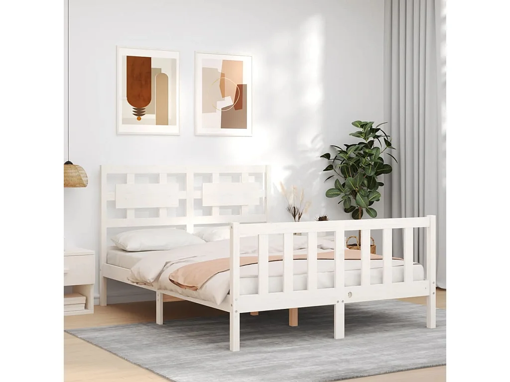 Cama 120x190 cm de matrimonio con cabecero madera maciza blanco ES67604