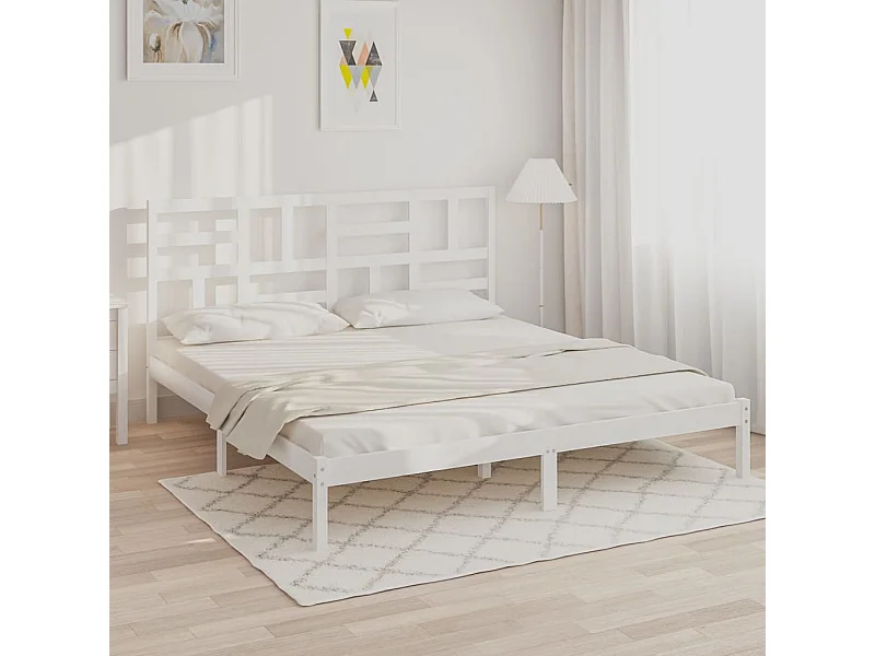 Cama super king 180x200 cm madeira maciça branco PT186899