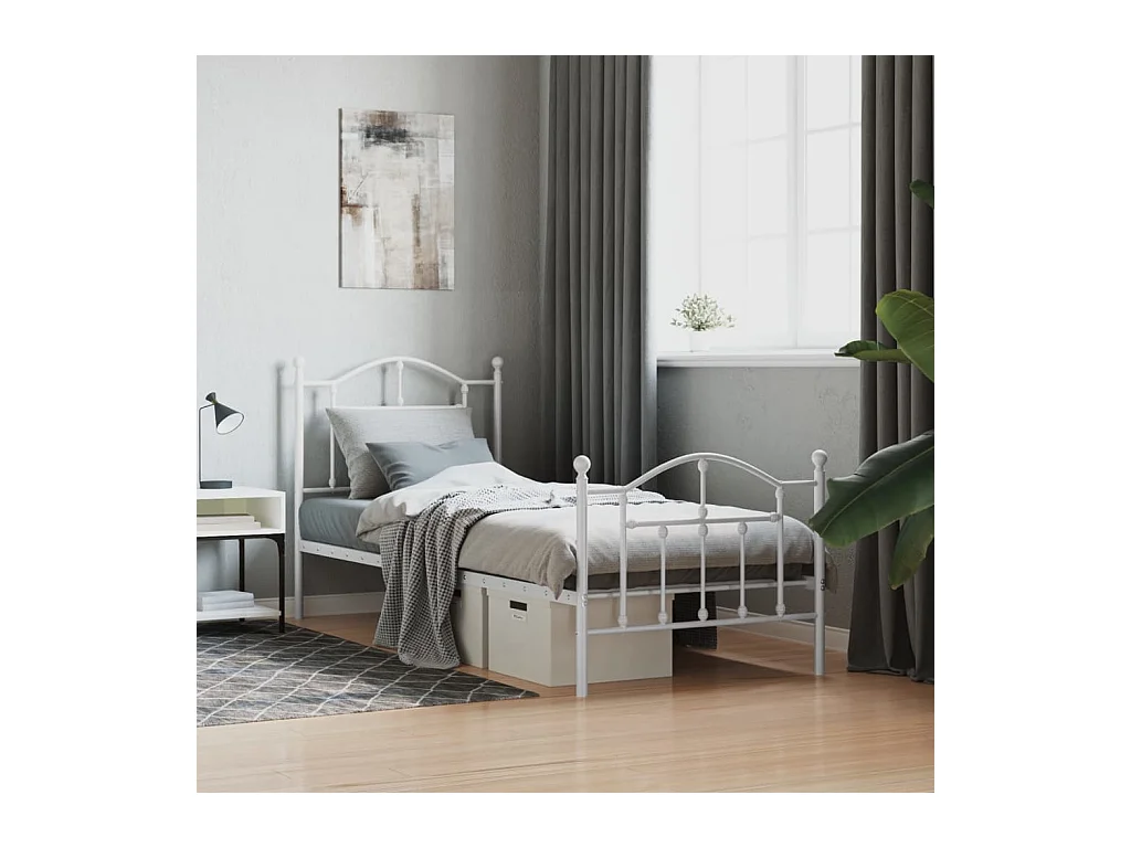 Lit-90x200 cm métal avec tête de lit/pied de lit blanc EGGB53933