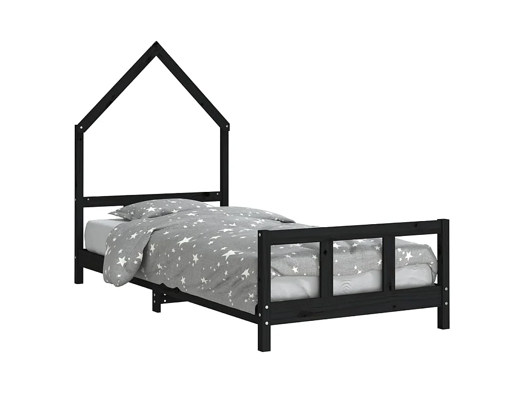 Cama infantil 90x200 cm pinho maciço preto PT564110