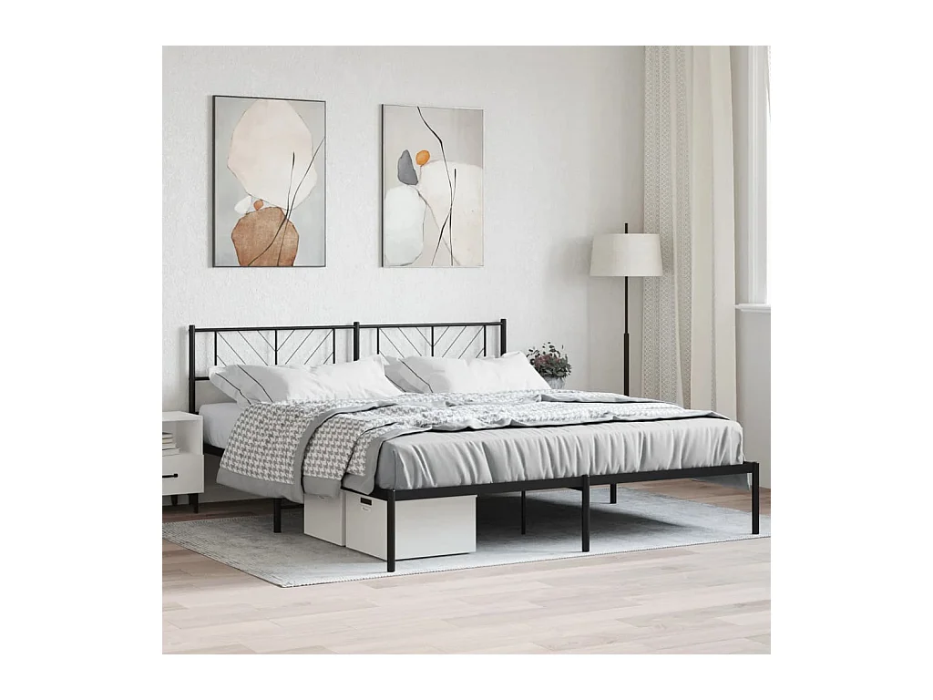 Lit-193x203 cm métal avec tête de lit noir EGGB83507