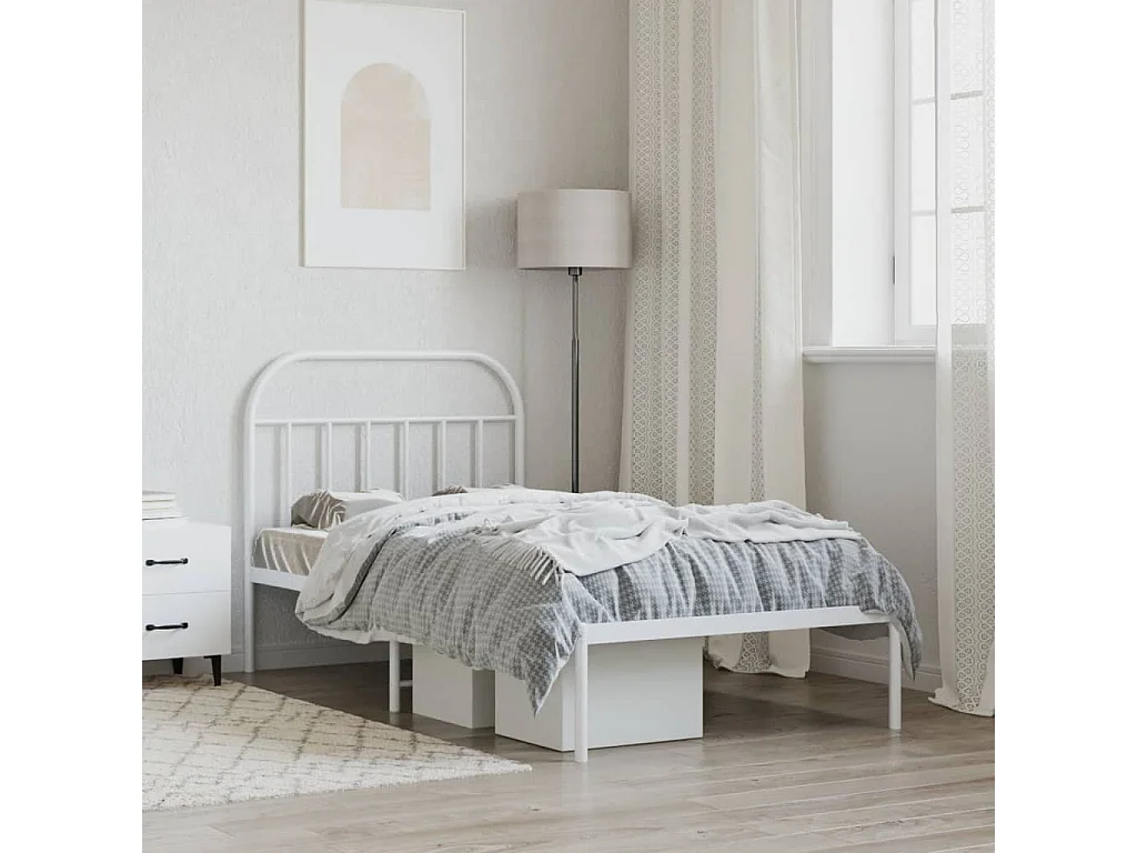 Lit-100x200 cm métal avec tête de lit blanc EGGB18436