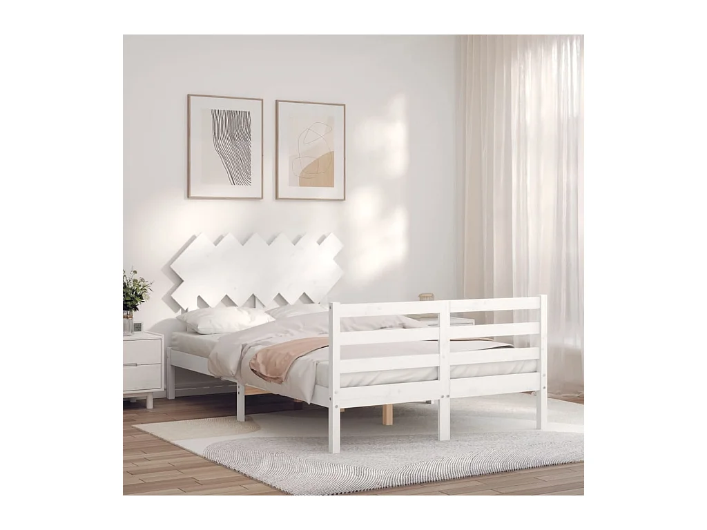 Lit-120x190 cm avec tête de lit blanc petit double bois massif EGGB11800