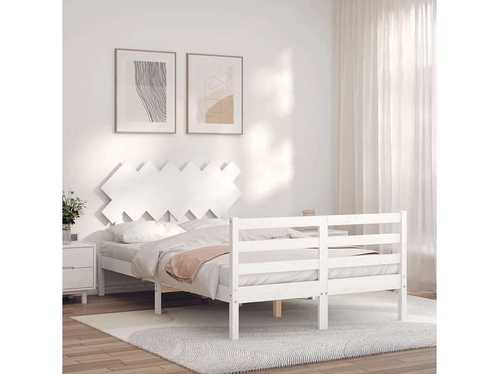 Lit-120x190 cm avec tête de lit blanc petit double bois massif EGGB11800