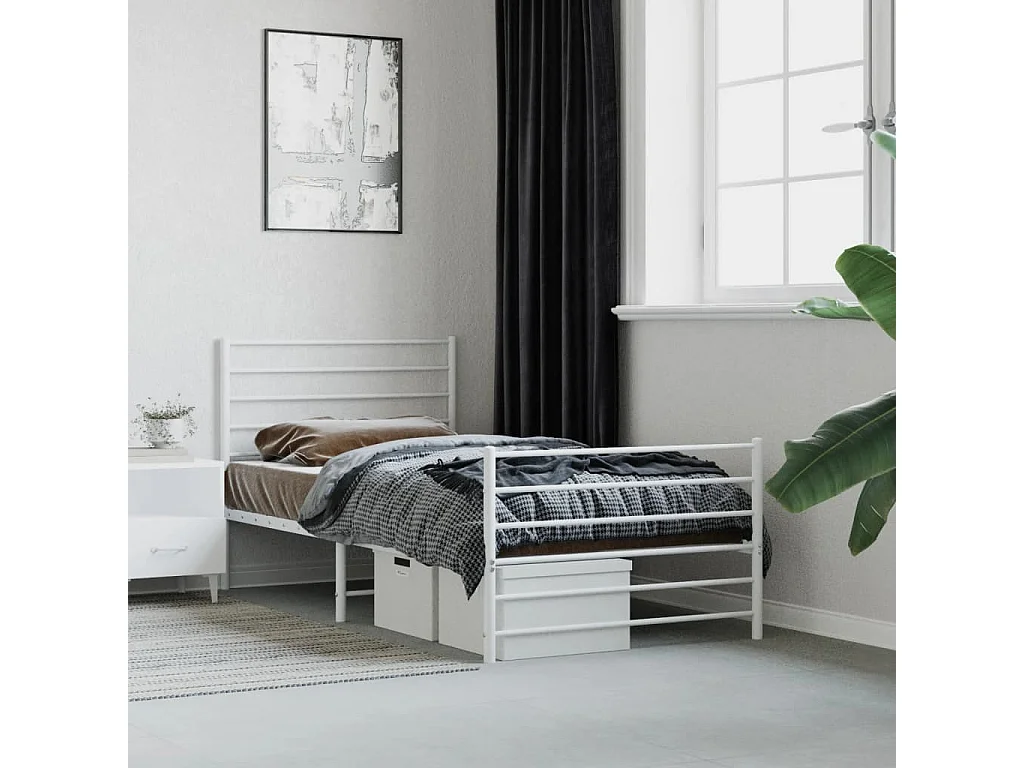 Cama com cabeceira e pés 100x200 cm metal branco PT179913