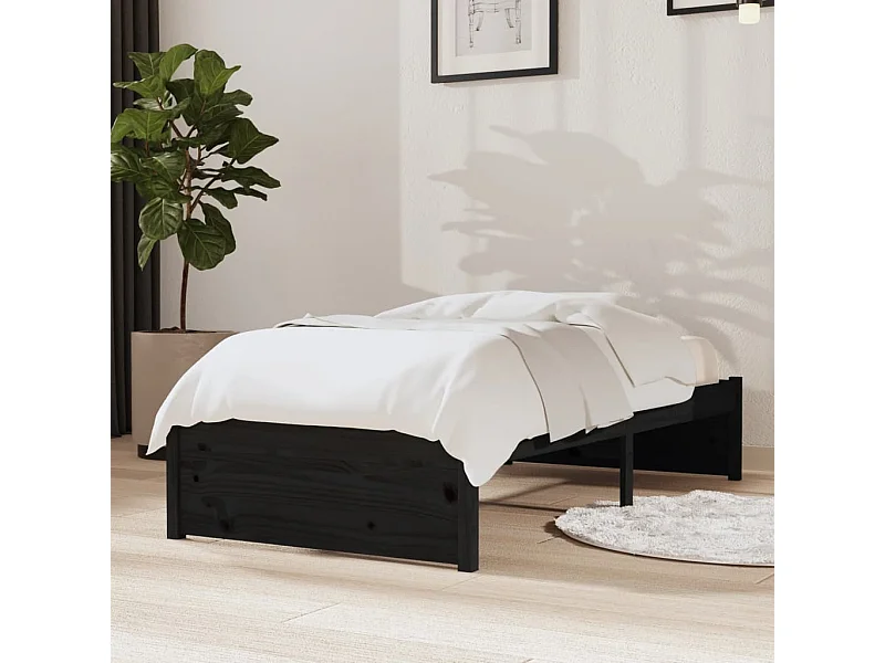 Lit-75x190 cm Noir Bois massif Petit simple EGGB81791