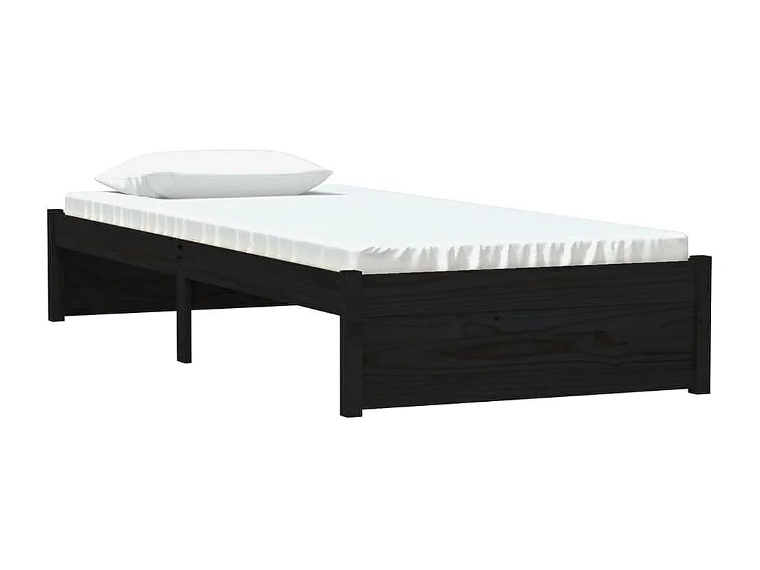 Lit-75x190 cm Noir Bois massif Petit simple EGGB81791