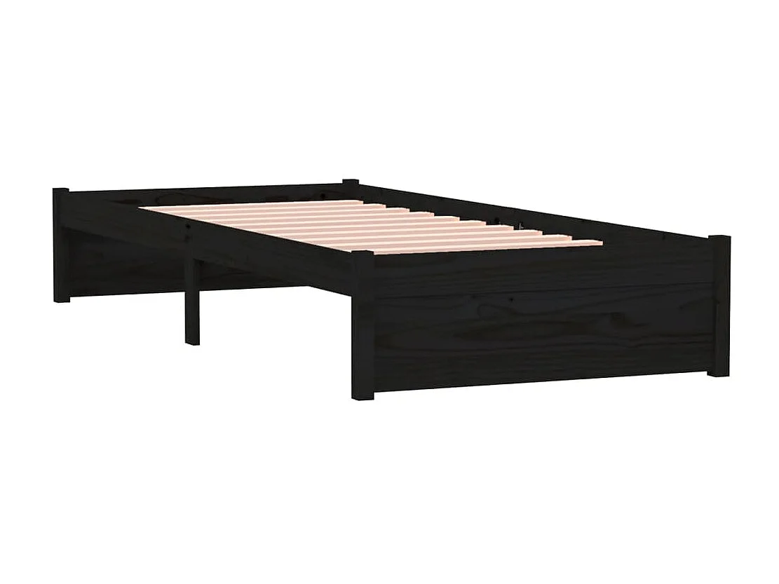 Lit-75x190 cm Noir Bois massif Petit simple EGGB81791