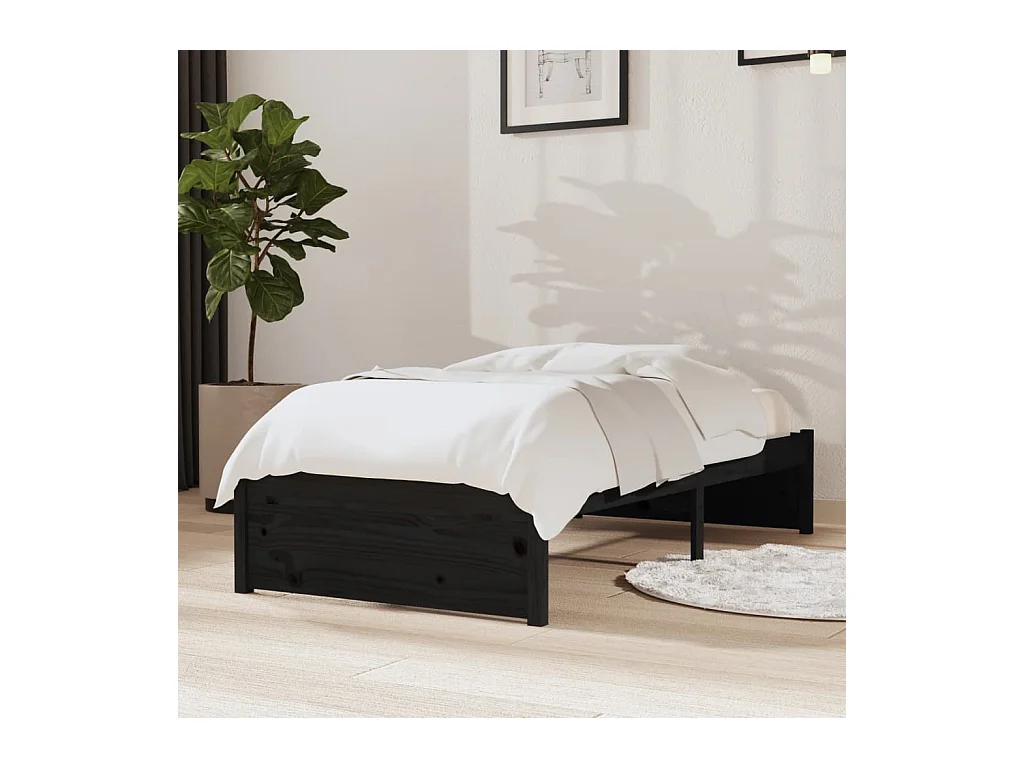 Lit-75x190 cm Noir Bois massif Petit simple EGGB81791