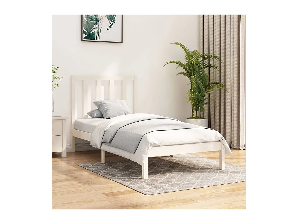 Lit-100x200 cm Blanc Bois de pin massif EGGB76005