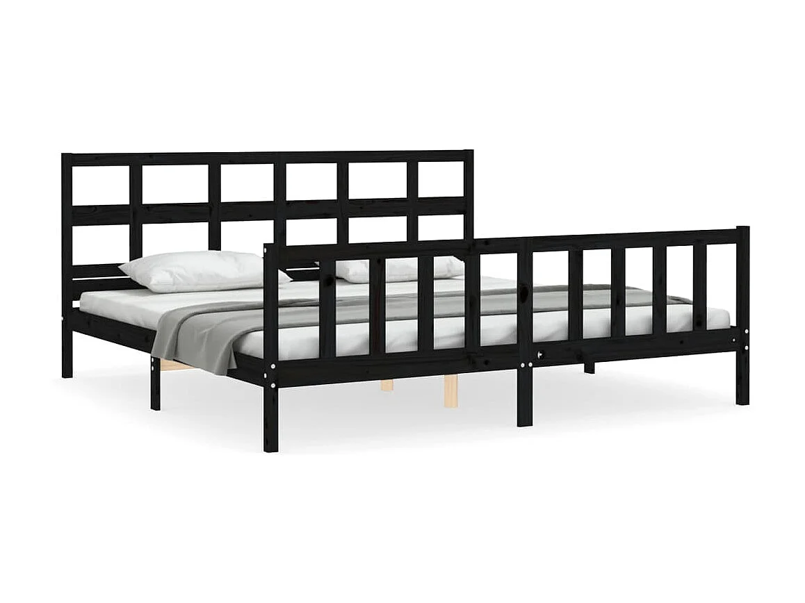 Cama com cabeceira 200x200 cm madeira maciça preto PT175484