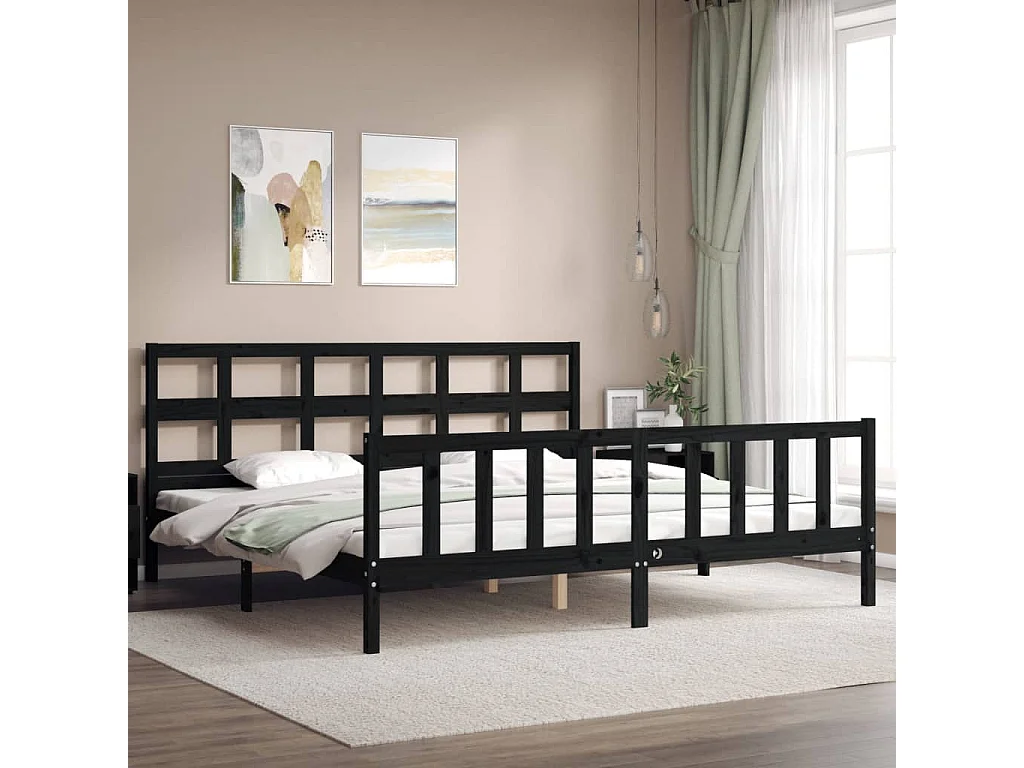 Cama com cabeceira 200x200 cm madeira maciça preto PT175484