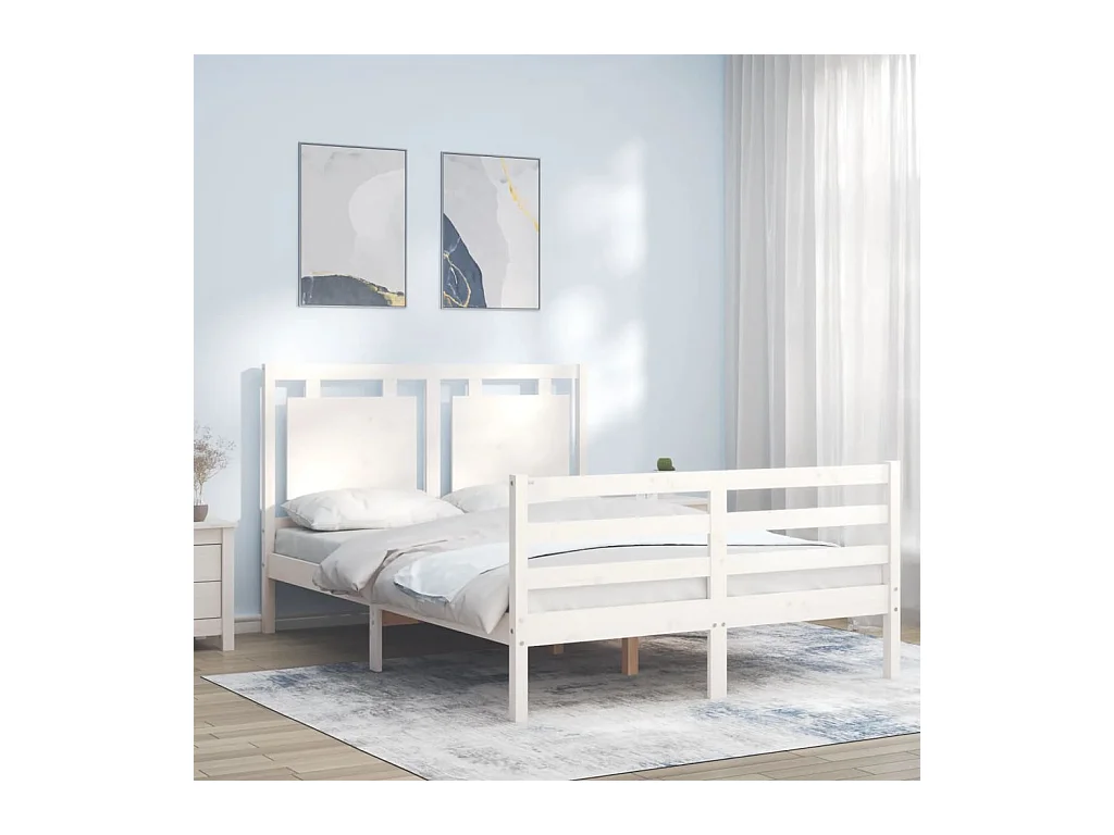 Bedframe met hoofdbord massief hout wit NL42293