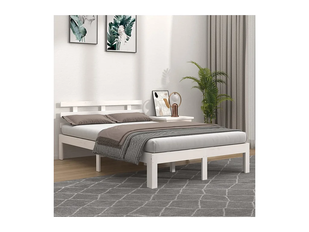 Lit-120x190 cm Blanc Bois massif Petit double EGGB26573