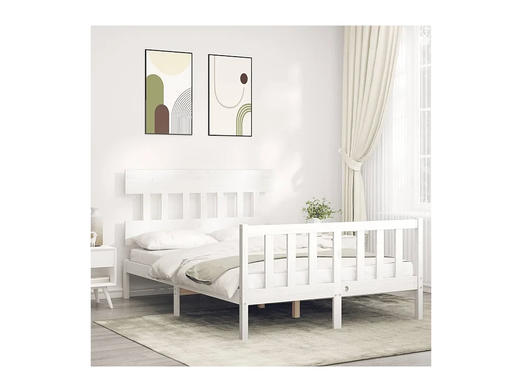 Lit-120x190 cm avec tête de lit blanc petit double bois massif EGGB62602