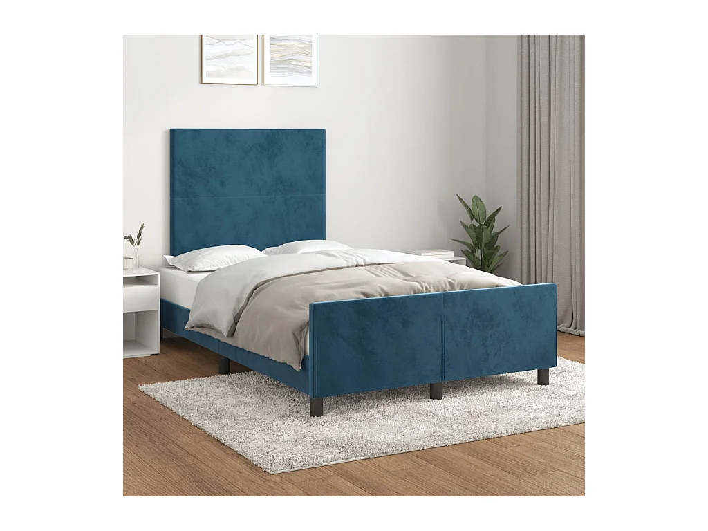 Lit-120x200 cm avec tête de lit Bleu foncé Velours EGGB94794