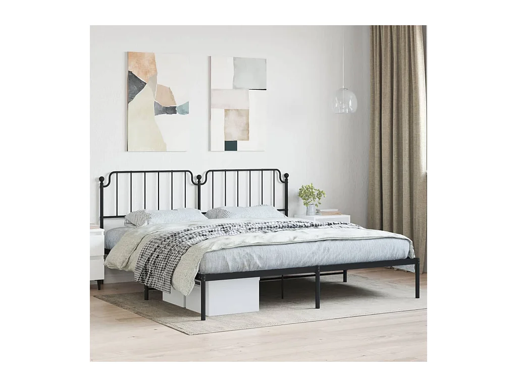 Lit-193x203 cm métal avec tête de lit noir EGGB79248