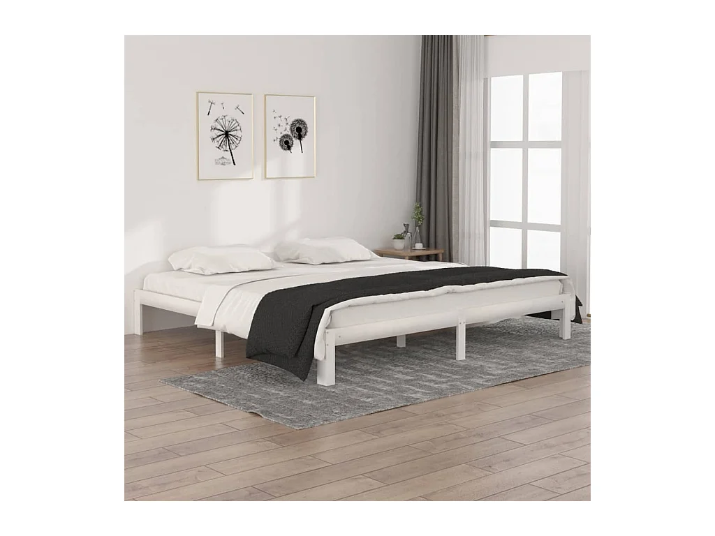 Lit-200x200 cm Blanc Bois de pin massif EGGB86105