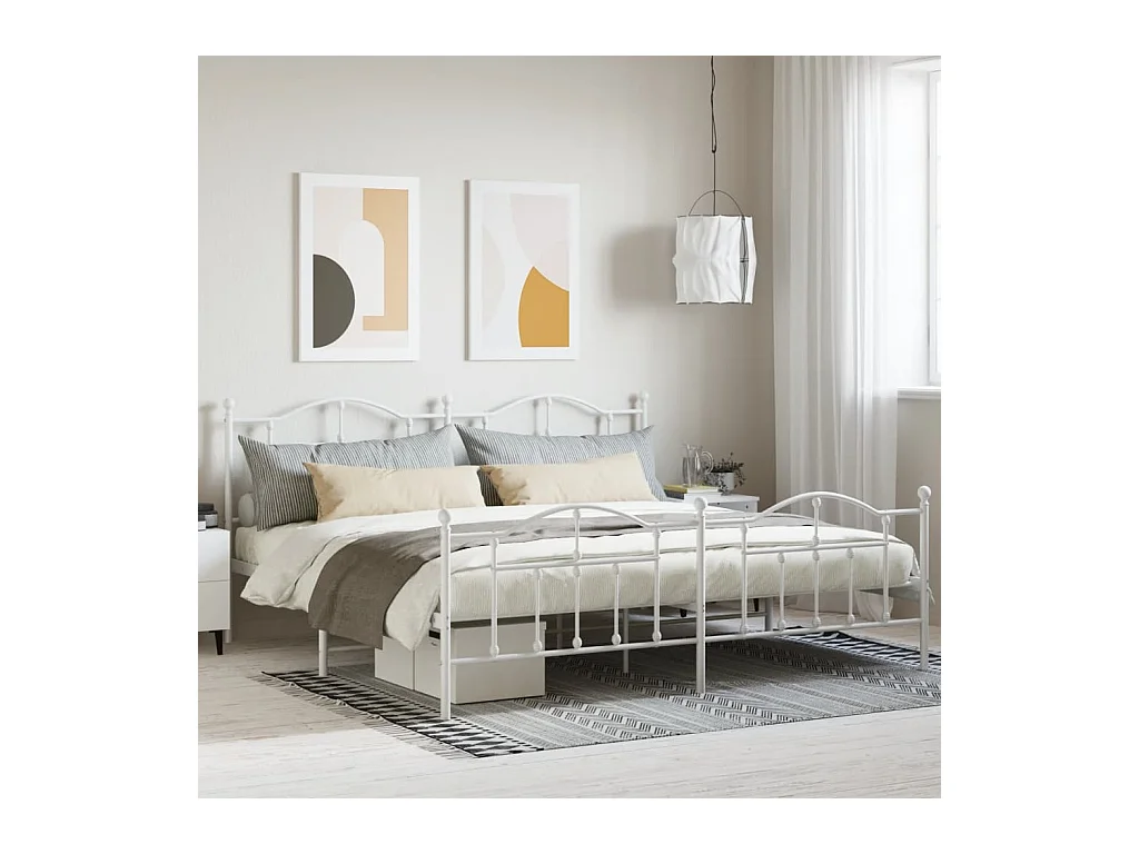 Cama 190x200 cm metal con cabecero y pie cama blanco ES35620