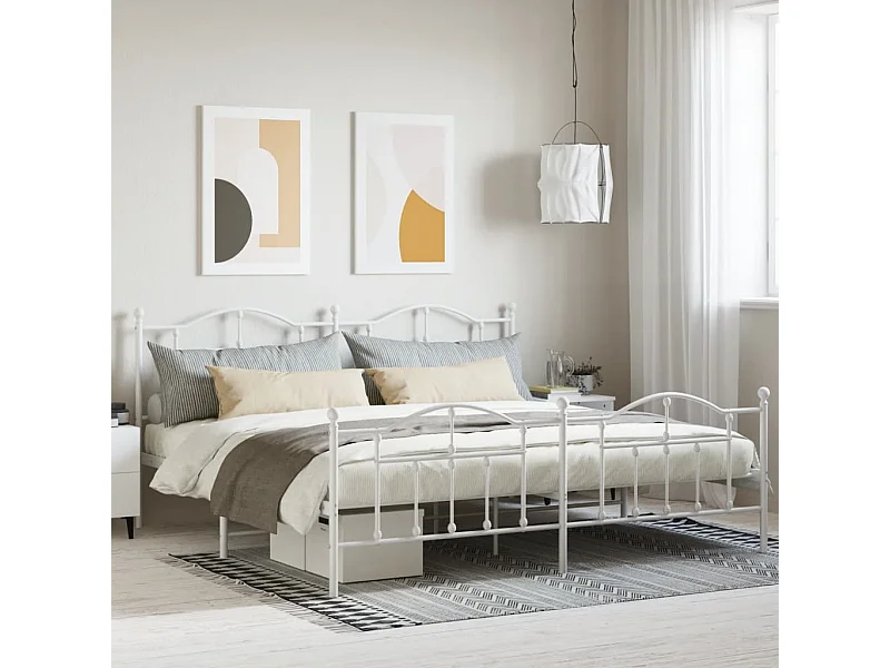 Lit-193x203 cm métal avec tête de lit/pied de lit blanc EGGB56011